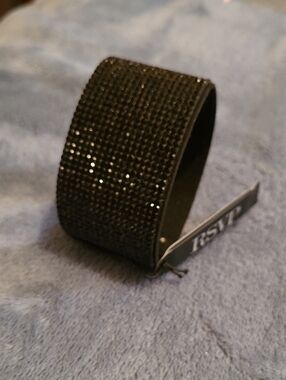 🌼2/$12 RSVP Hollywood Glam Black Crystal Embellished Wide Cuff Bracelet NWT